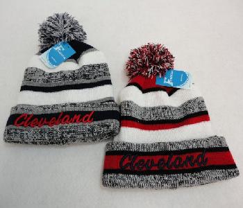 Knitted Hat with PomPom [Embroidered CLEVELAND-N/R] Stripes